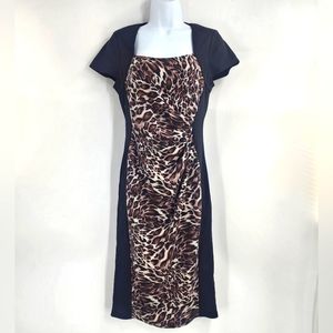 WOMENS RED HERRING US 6 UK10  BLACK MIX LEOPARD PRINT STRETCH BODYCON MIDI DRESS